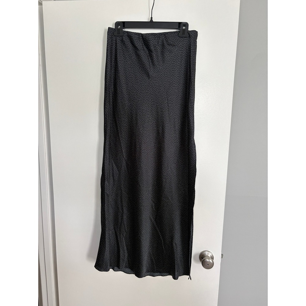NEW Urban Social Midi Skirt Medium Black Polka Dot High Waisted Satin Silk